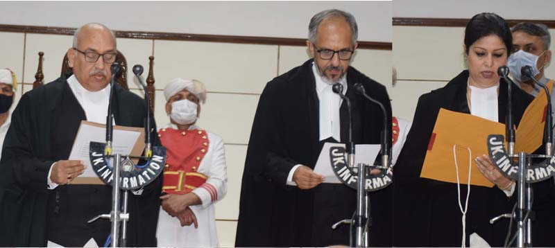 Chief Justice Pankaj Mithal administering oath of office to newly appointed Addl Judges of High Court.