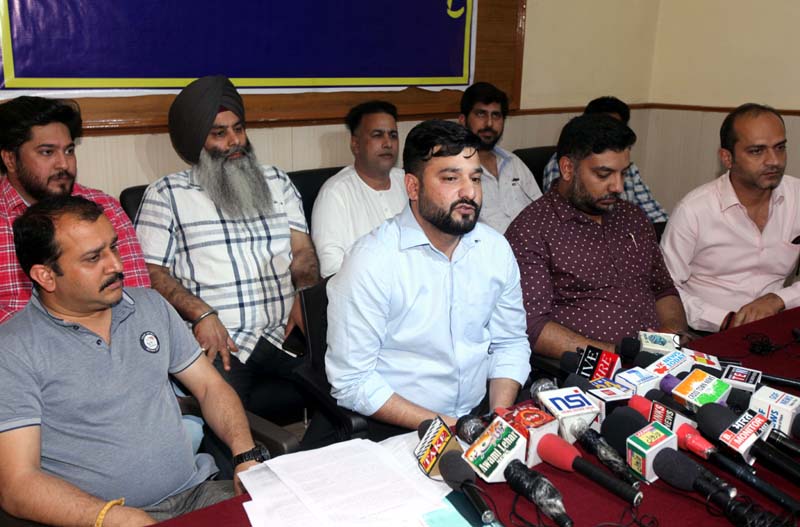 VLT dealers addressing press conference in Jammu on Sunday. -Excelsior/Rakesh