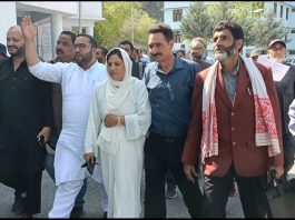 Leaders of various parties during a protest rally in Ramban.