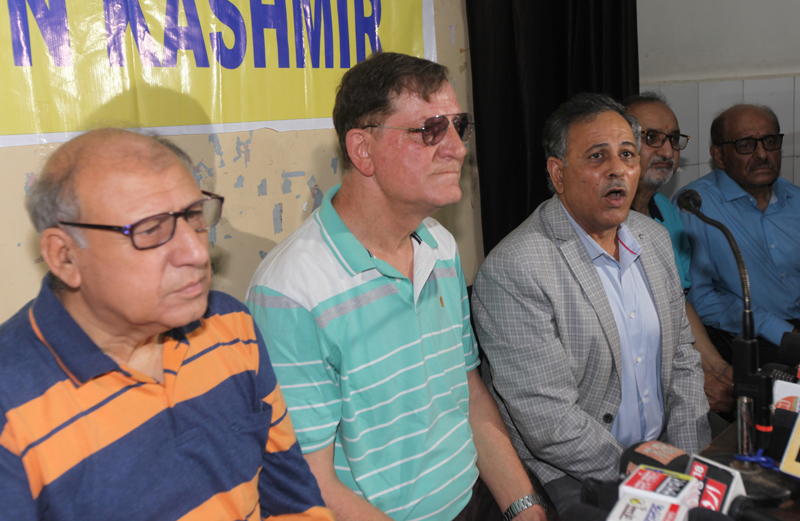 PK leaders at a press conference at Jammu on Wednesday. —Excelsior/Rakesh