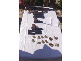 Arms and ammunition recovered by BSF in Akhnoor Sector on Thursday.