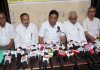 Leaders of opposition parties addressing joint press conference in Jammu on Saturday. -Excelsior/Rakesh