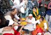 BJP Rajya Sabha MP, Subramanian Swamy performing pooja with Kashmiri Pandits on the occasion of Navreh at Sharika Devi temple in Srinagar. -Excelsior/Shakeel