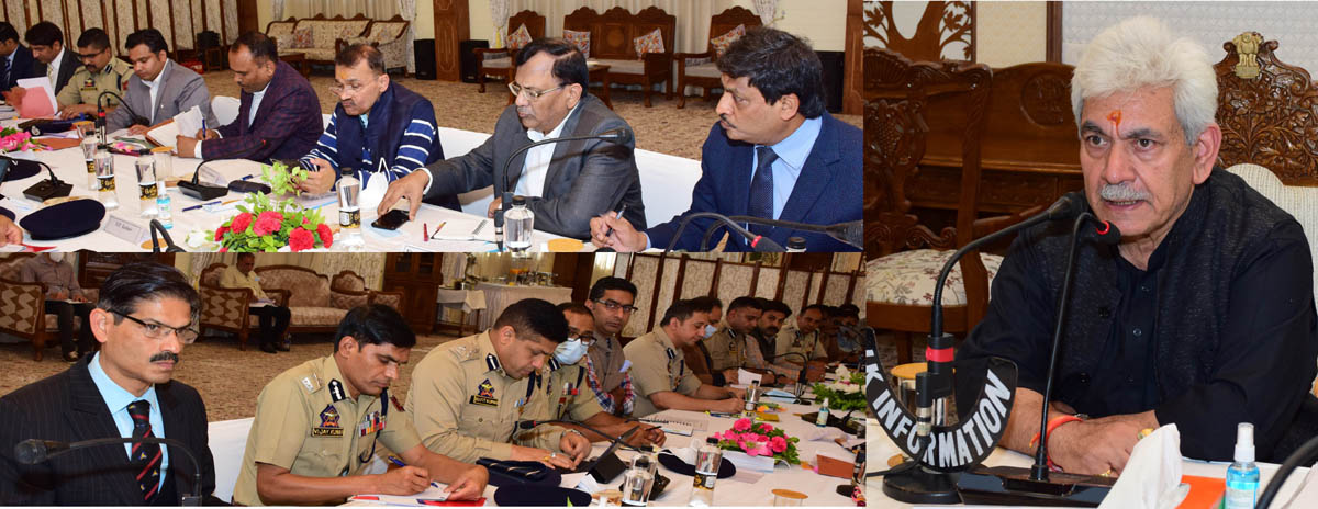 Lieutenant Governor Manoj Sinha chairing a meeting on Saturday.