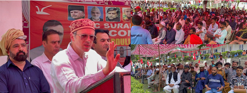 NC vice president Omar Abdullah addressing a large public rally at Surankote.