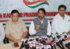 JKPCC chief GA Mir, flanked by senior party leaders addressing press conference in Jammu. -Excelsior/Rakesh