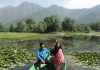 Bollywood singer Udit Narayan with actress Sonali Sachdeva shooting an album song in the sprawling locations of Royal Springs Golf Course in Srinagar on Wednesday.