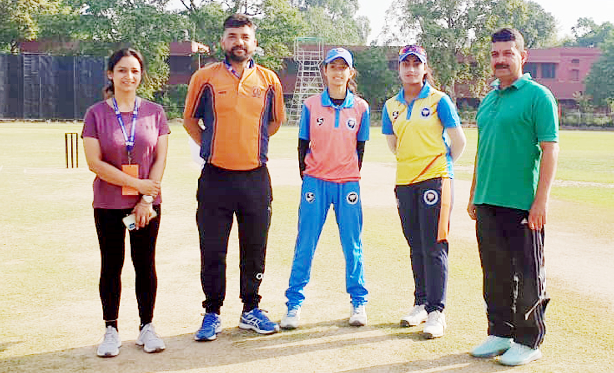 Captains of teams posing for a group photograph before commencement of match on Wednesday.