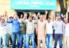 PHE workers staging protest demonstration at Narwal Pumping Station in Jammu on Thursday. -Excelsior/ Rakesh