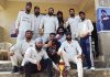 Winning team posing for a group photograph with trophy at Railway Ground Jammu on Saturday.