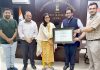 Batra Group officials presenting certificate to Deputy Commissioner Avny Lavasa at Jammu on Saturday.