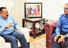 CMD, National Hydro Project Corporation (NHPC), A K Singh calling on Union Minister Dr Jitendra Singh at New Delhi on Saturday.