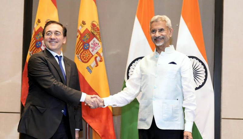 EAM Dr. S Jaishankar welcomed the Spanish Minister of Foreign Affairs Jose Manuel Albares in Delhi on Wednesday.