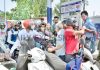 Huge rush at a petrol pump in Srinagar on Thursday. -Excelsior/Shakeel