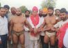 Former Minister, Rajiv Jasrotia introducing wrestlers during the Dangal at Dinga Amb in Kathua. —Excelsior/Pardeep Sharma