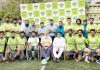 Office bearers of Downtown Heroes Football Club during unveiling ceremony of new kit at Srinagar on Tuesday.