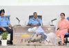 AOC-in-Chief Western Command Air Marshal Sreekumar Prabhakaran addressing a press conference at Air Force Station, Jammu.