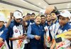 Union Minister Dr Jitendra Singh during an informal interaction with a group of children from district Doda at New Delhi on Friday.