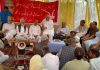 NC president, Dr Farooq Abdullah at a party meeting in Hazratbal area of Srinagar on Wednesday.
