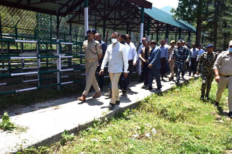 Principal Secretary to LG Nitishwar Kumar during a visit to Nunwan Base Camp at Anantnag on Wednesday.