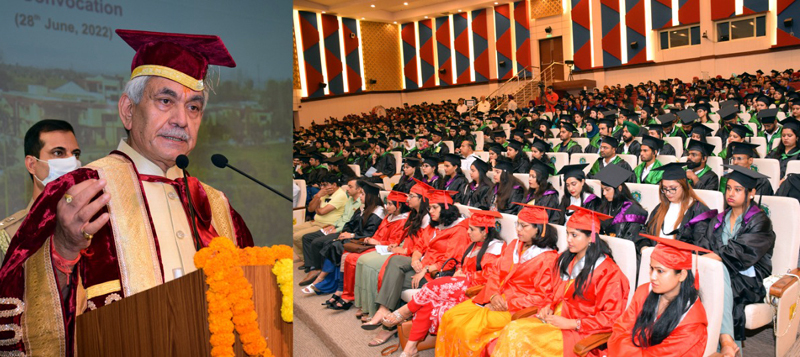 Lt Governor Manoj Sinha speaking at 7th convocation ceremony of SKUAST-Jammu on Tuesday.