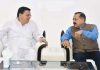 Union Minister Dr Jitendra Singh and Chief Minister Uttarakhand, Pushkar Singh Dhami during their one- on- one meeting at Dehradun.