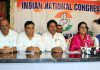 Congress leader, Rajni Patil (MP) flanked by others addressing press conference in Jammu on Friday.