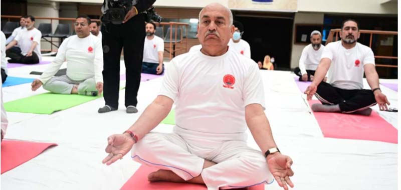 Chief Justice of the High Court of J&K and Ladakh Justice Pankaj Mithal performing Yoga at High Court Complex, Srinagar.