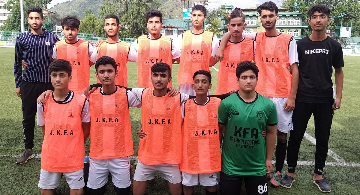 Winners posing for a group photograph at Synthetic Turf TRC Srinagar on Thursday.