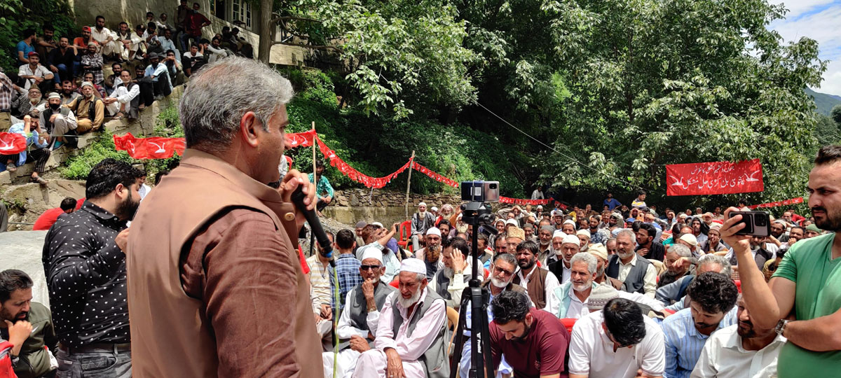 NC leader addressing a workers convention at Khari in Banihal tehsil of Ramban district on Sunday.