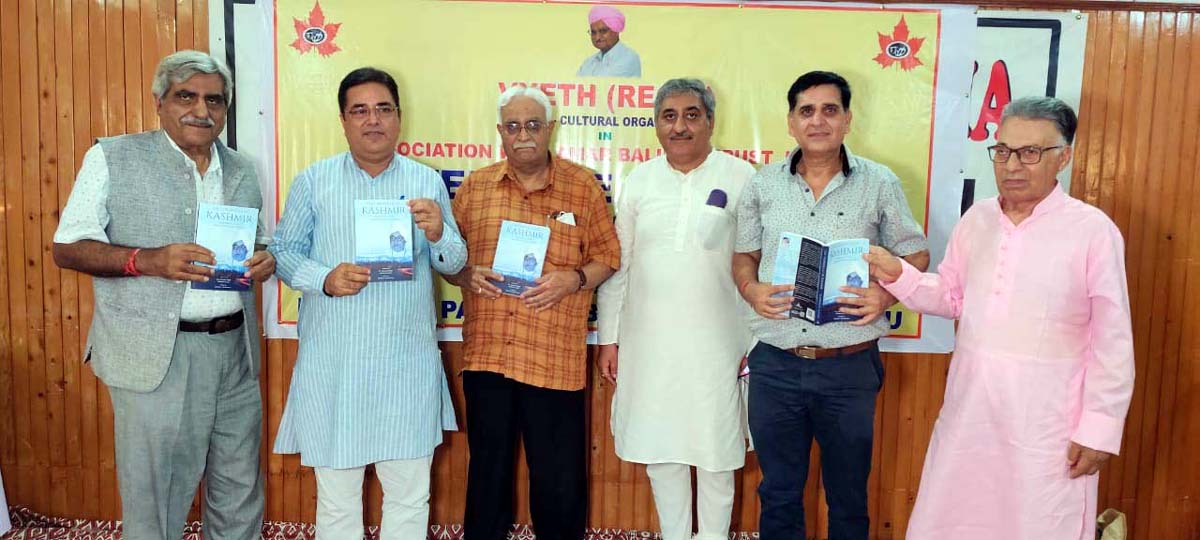 Dignitaries releasing the biography of veteran leader Pt. Amarnath Vaishnavi at Jammu on Friday.