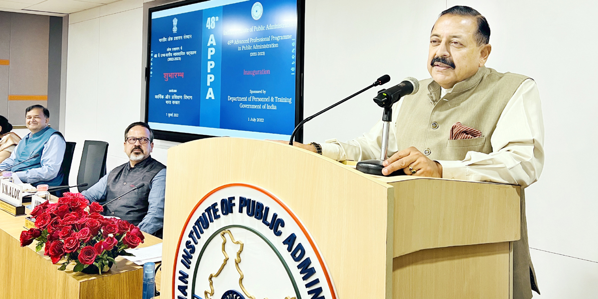 Union Minister Dr Jitendra Singh delivering inaugural address at the 48th Advanced Professional Programme on Public Administration (APPPA) at IIPA, New Delhi on Friday.