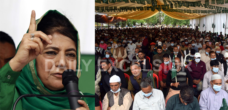 PDP president Mehbooba Mufti addressing the party workers in Srinagar on Thursday. -Excelsior/Shakeel
