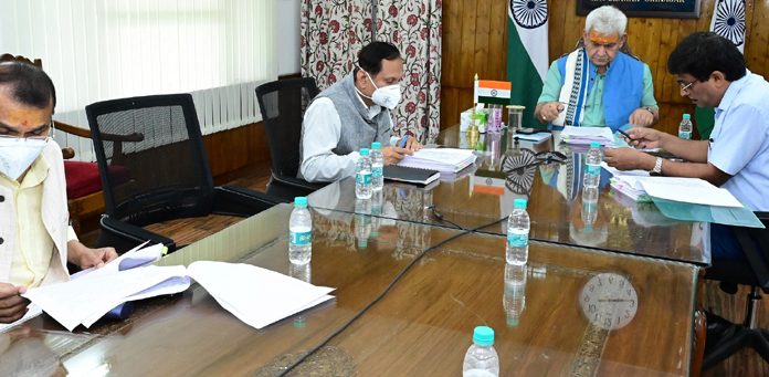 Lieutenant Governor Manoj Sinha chairing Administrative Council meeting at Srinagar on Wednesday.