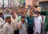 PHE workers staging protest demonstration at Udhampur on Wednesday.