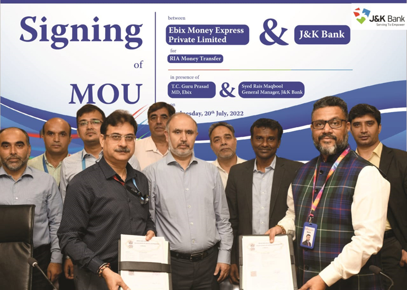 Senior officers of J&K Bank and EMEPL during signing of MoU in Srinagar.