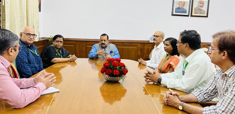 A delegation of Central Secretariat Official Language Service Group-A officers calling on Union Minister Dr Jitendra Singh at DoPT headquarters, North Block, New Delhi on Tuesday.