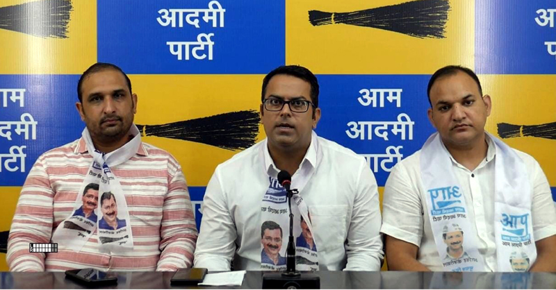 AAP legal unit office bearers addressing a press conference at Jammu on Sunday.