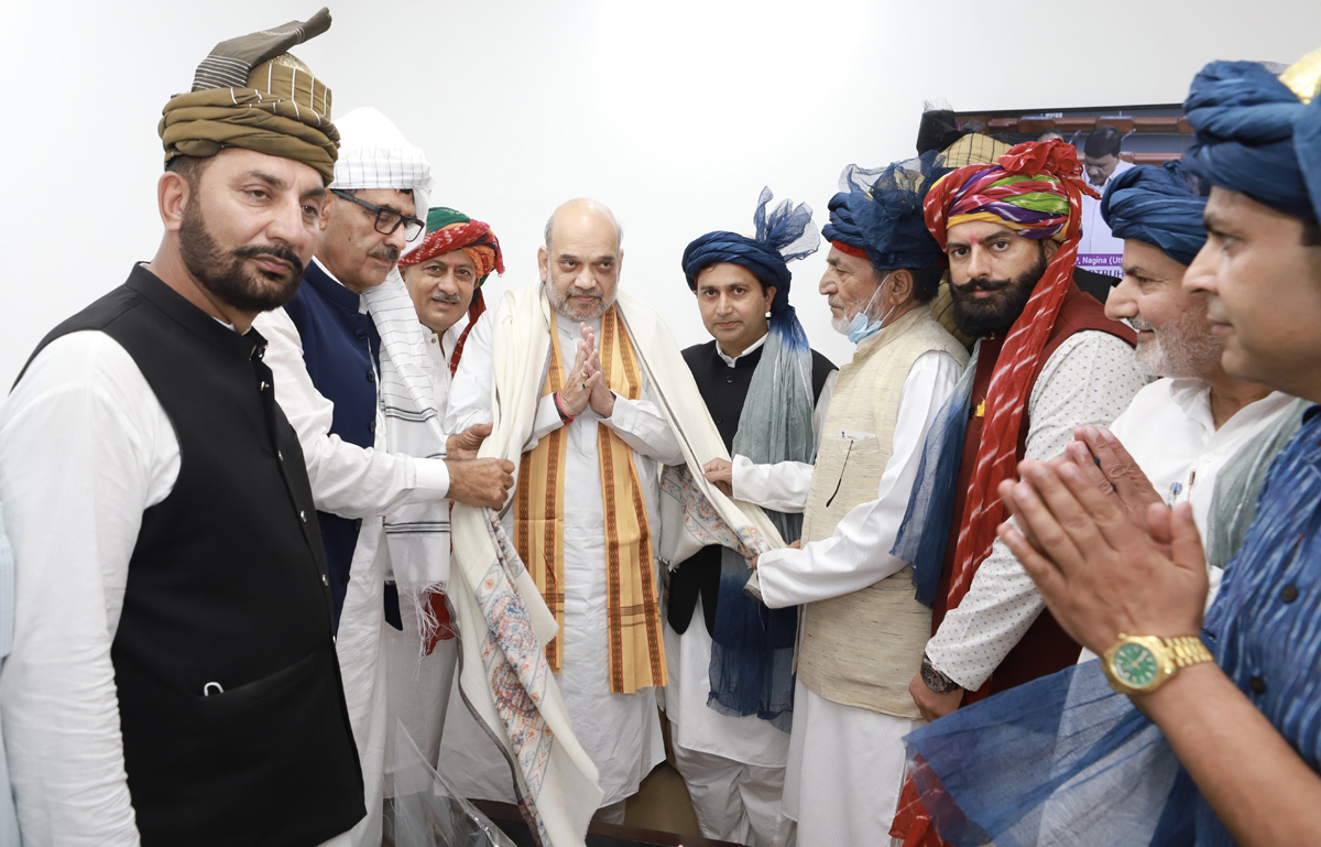 Pahari leaders from J&K with Union Home Minister Amit Shah in New Delhi on Friday.