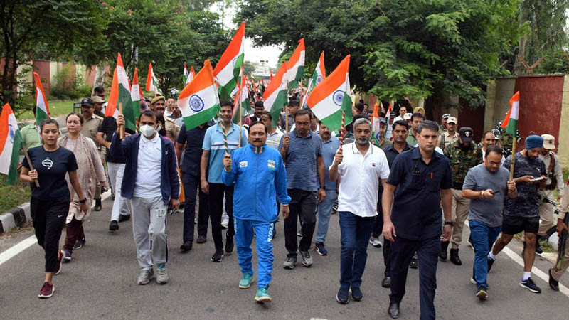 Advisor Rajeev Rai Bhatnagar and others during the Walkathon in Jammu on Sunday.