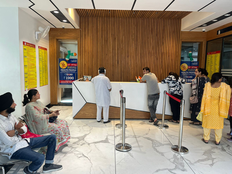 Patients waiting for their turn at Nidaan Diagnostics Centre, Gandhinagar, Jammu.