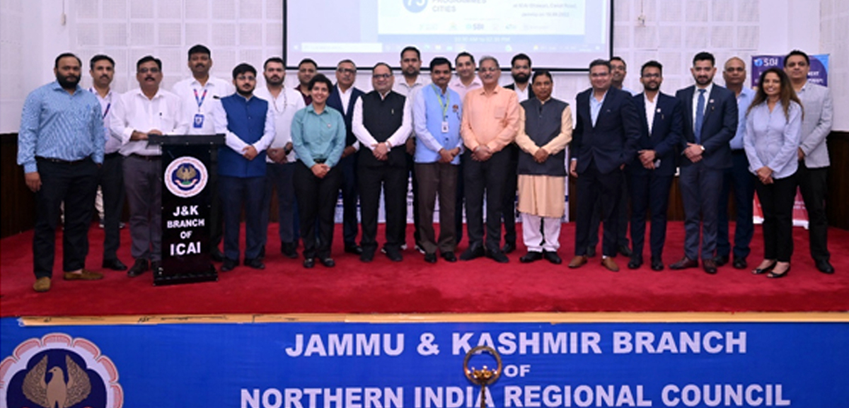 Guests and members of J&K Branch of NIRC of ICAI during an event at Jammu.