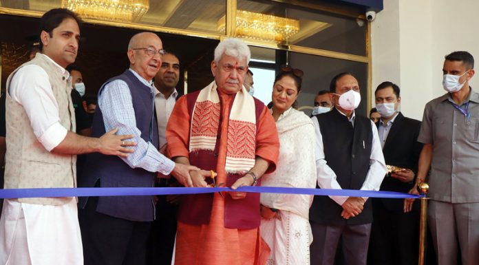 LG Manoj Sinha inaugurating the Multiplex cinema at Shivpora, Srinagar on Tuesday. -Excelsior/Shakeel