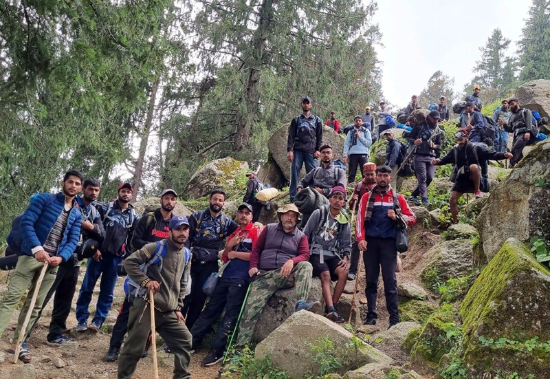 Students posing for a group photograph during the expedition in Bhaderwah.