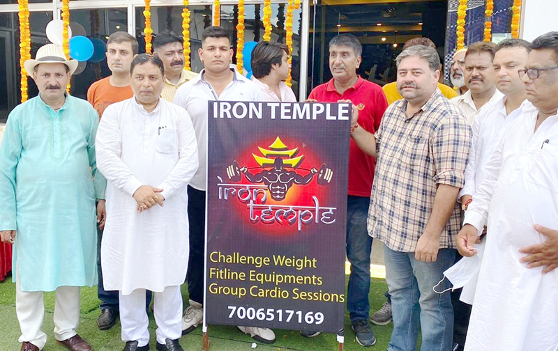 Former Minister and others during inaugural ceremony of ‘Iron Temple Gym’ at Sarwal on Saturday.