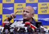 Delhi Deputy Chief Minister Manish Sisodia addressing a press conference, at AAP office, in New Delhi on Thursday. (UNI)