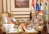 Defence Minister Rajnath Singh and Egyptian Defence Minister General Mohamed Zaki, in Cairo on Tuesday. (UNI)