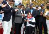 DGP Dilbag Singh awarding a para-athlete during the event at Srinagar on Sunday. -Excelsior/Shakeel