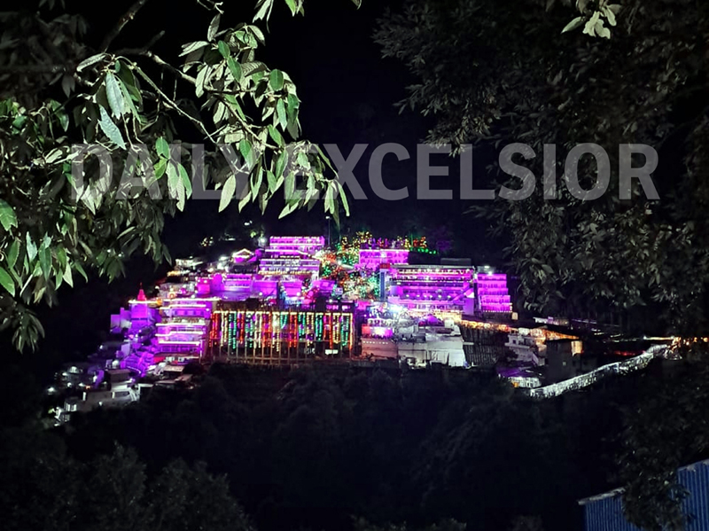 A view of holy cave shrine of Shri Mata Vaishno Devi Ji decorated during Navratras. -Excelsior/Romesh Mengi
