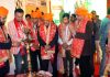 Dignitaries lighting the traditional lamp at Katra during devotional song competition on Wednesday.